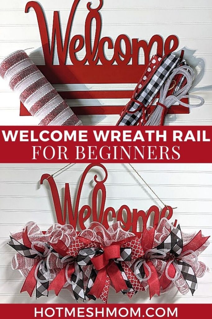 wreath rail, deco mesh, and ribbon