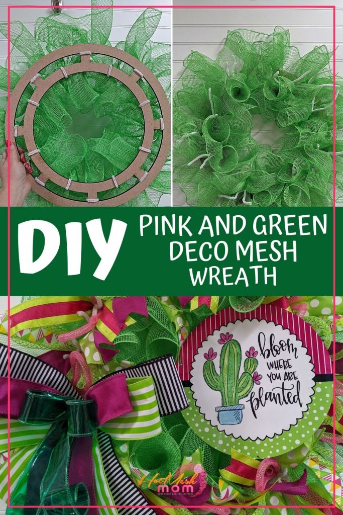 DIY Pink and Green Deco Mesh Wreath